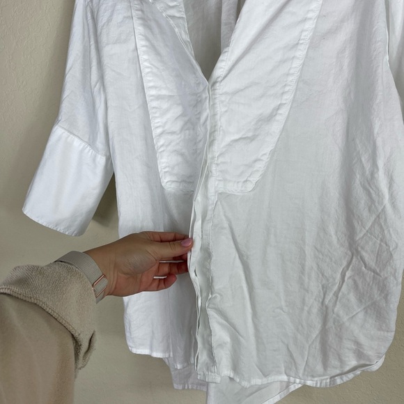 J. Crew Bib Button Up Shirt in Herringbone Twill White Size Large - Picture 7 of 8